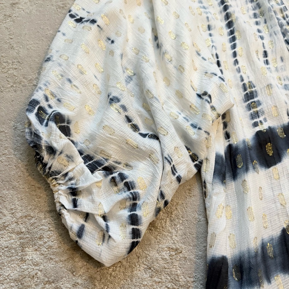 Anthropologie Vada Gold Shimmer Tie Dye Navy & White Cocoon Kimono One Size - Picture 6 of 10